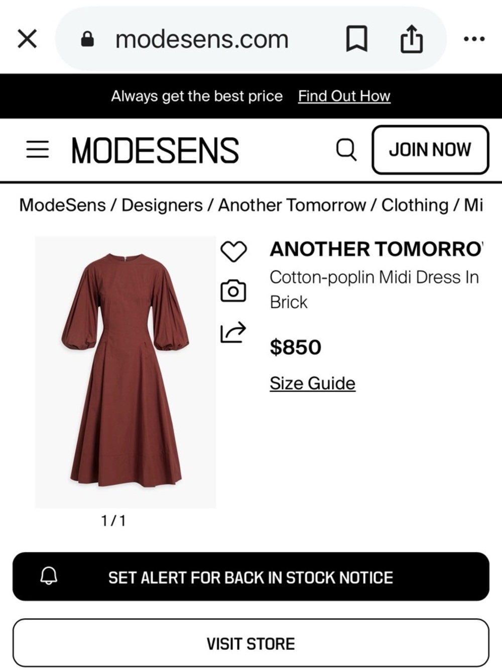 Another Tomorrow Organic Cotton Poplin Puff Sleeve Midi Dress Made in Italy 36 - Picture 3 of 10